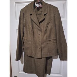 Vintage Miss Dorby Olive Green Skirt Set with Matching Jacket Size 10P